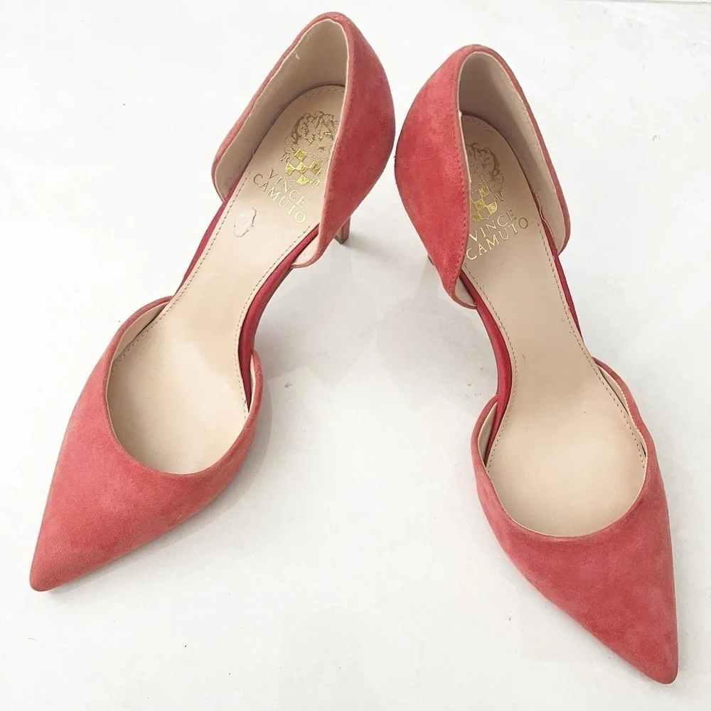 Vince Camuto Baletts Stiletto Pointed Toe Heels Size 9.5 Pink coral Suede NWOB
